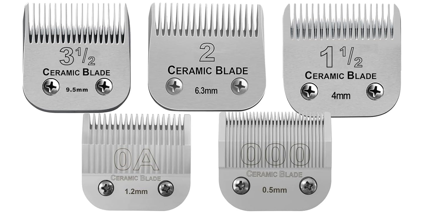 Professional Detachable Ceramic Blade Set - 5 Sets for Oster & Ainds Clippers (0.5-9.5mm)