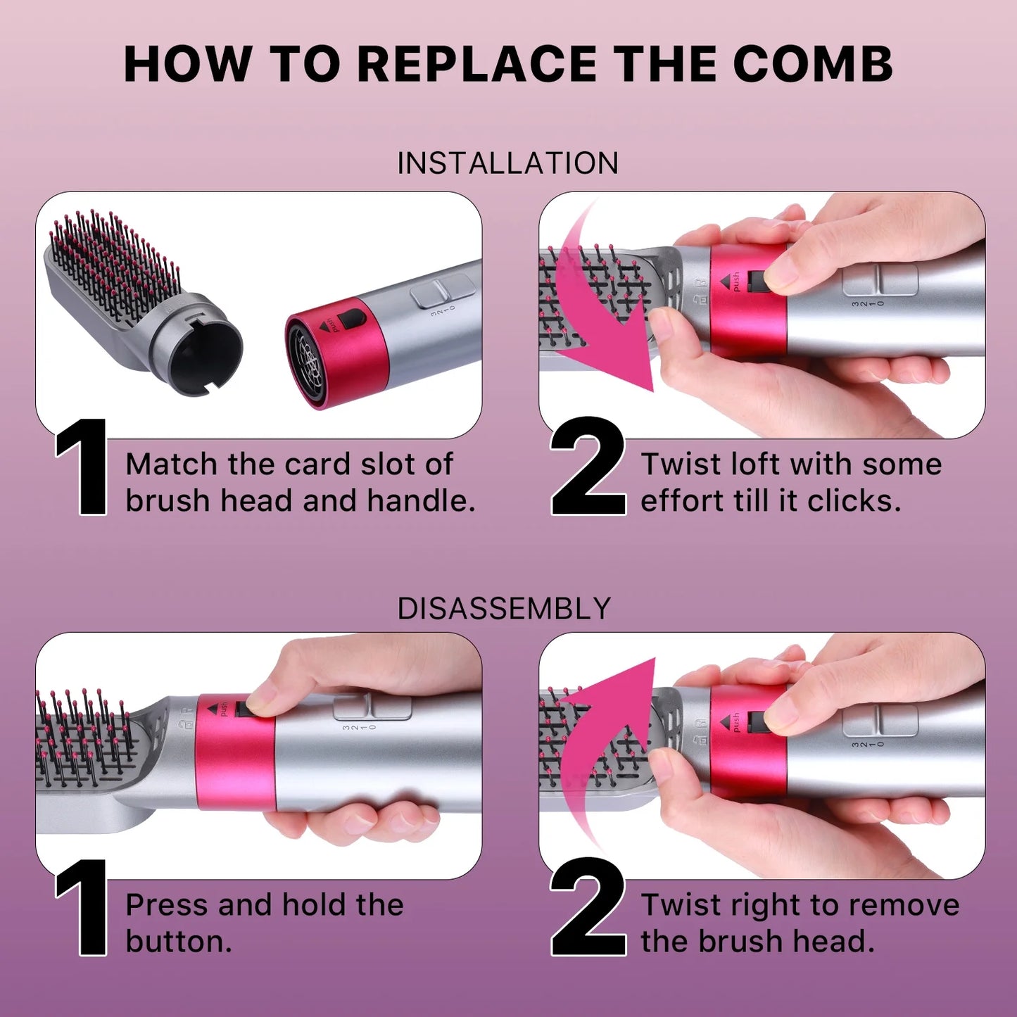 Versatile 5-in-1 Hot Air Brush: Straighten, Curl, and Style with Detachable Brush Heads!