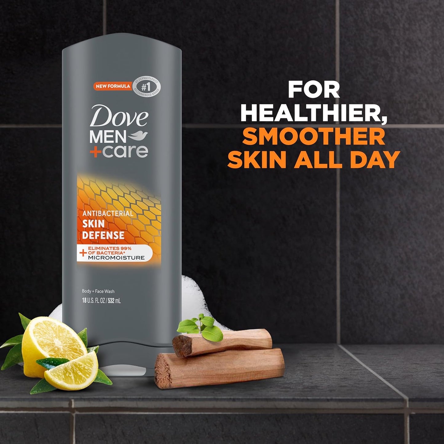 Dove Men+Care Body Wash Skin Defense - 4 Pack for Smooth, Hydrated Skin - 18 Oz Each, Bacteria-Fighting Nourishment