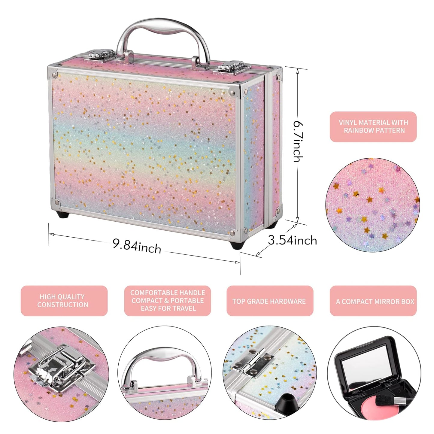 Ultimate Rainbow Makeup Kit for Teen Girls - Complete Starter Set with Eye Shadow, Lip Balm, Blush, Lip Gloss, Brushes & Mirror