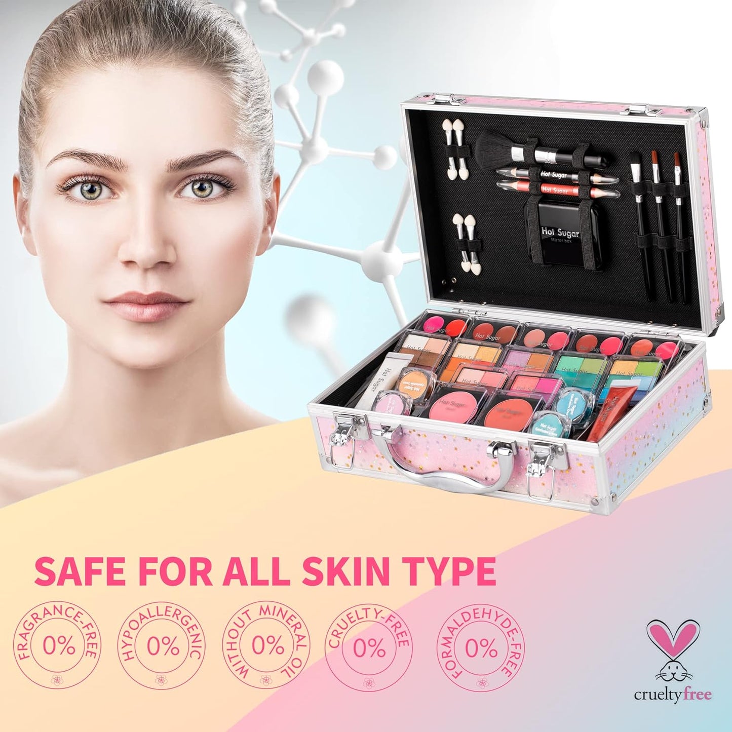 Ultimate Rainbow Makeup Kit for Teen Girls - Complete Starter Set with Eye Shadow, Lip Balm, Blush, Lip Gloss, Brushes & Mirror
