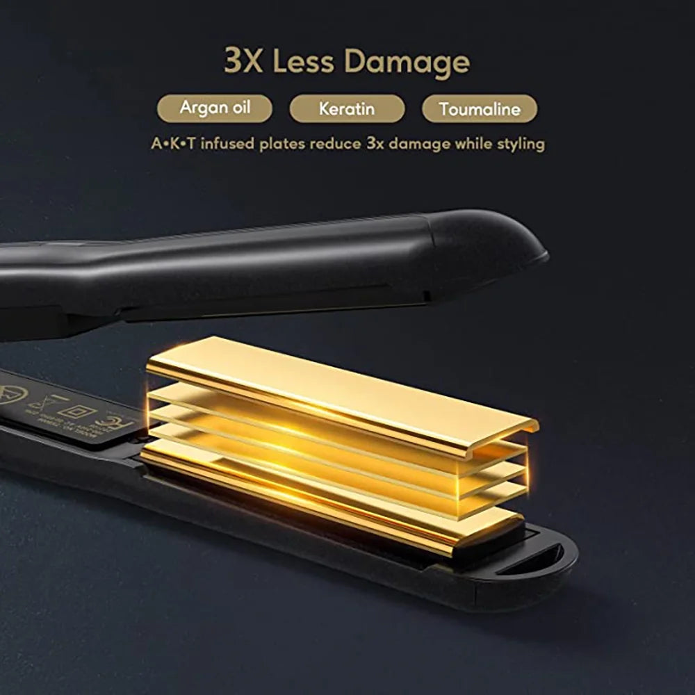 Compact Ceramic Travel Hair Straightener with Adjustable Heat - Mini Portable Flat Iron in Black