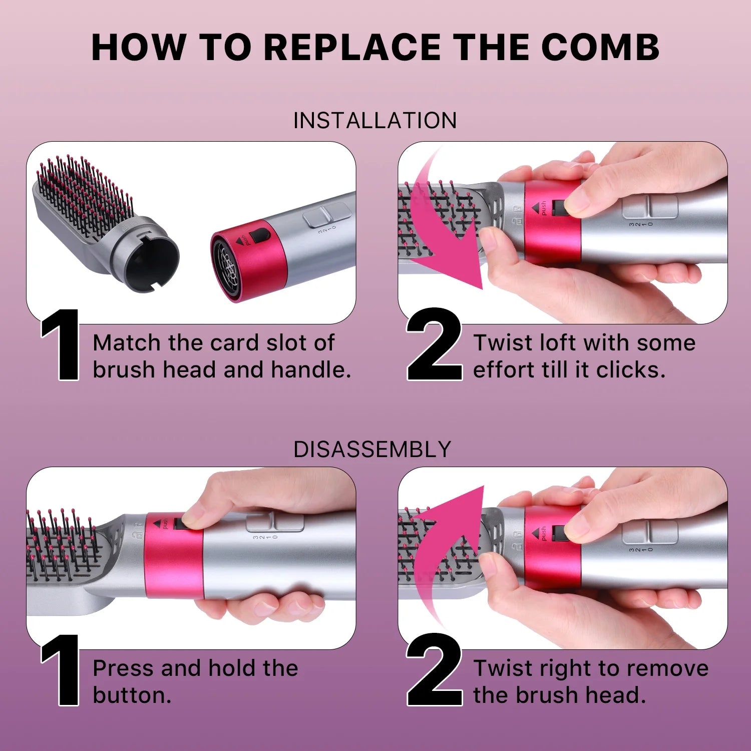 Versatile 5-in-1 Hot Air Brush: Straighten, Curl, and Style with Detachable Brush Heads!
