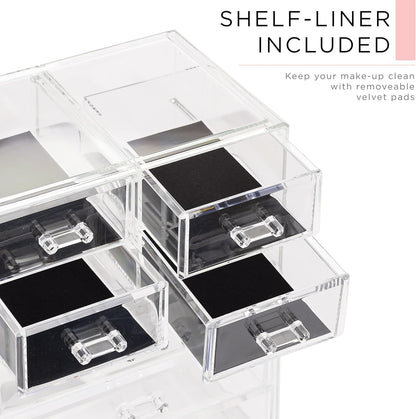 Acrylic Makeup Organizer Set, 7-Drawer Vanity & Countertop Cosmetic Storage with Small & Wide Compartments, Clear Makeup Storage for Brushes, Lipsticks, Jewelry – Holiday Gift for Women & Teens