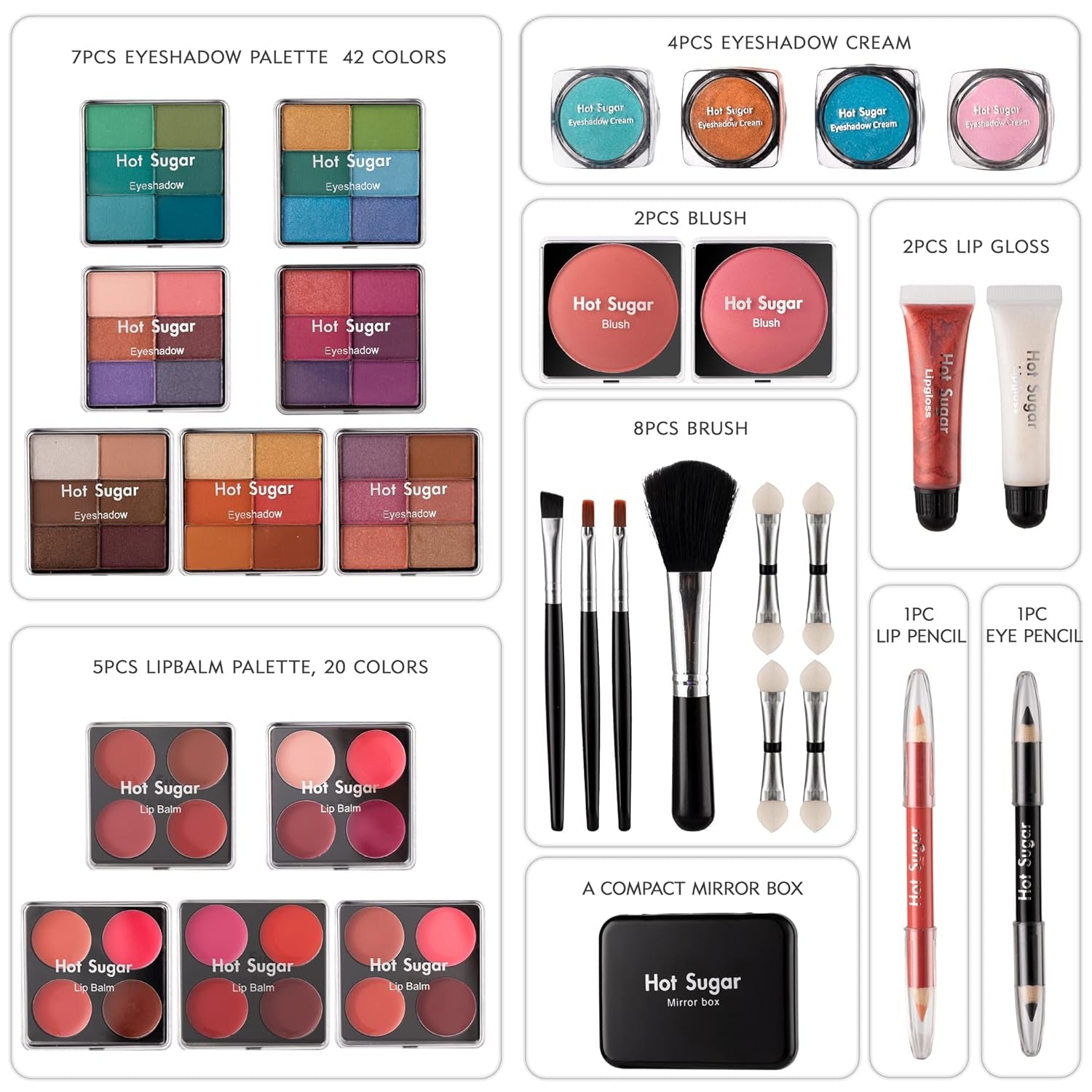 Ultimate Rainbow Makeup Kit for Teen Girls - Complete Starter Set with Eye Shadow, Lip Balm, Blush, Lip Gloss, Brushes & Mirror