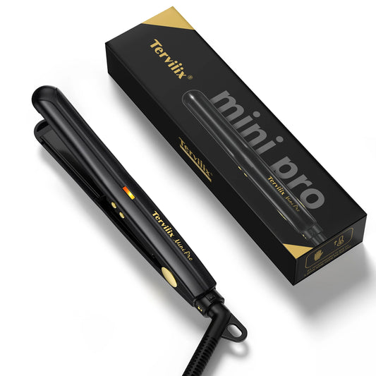 Compact Ceramic Travel Hair Straightener with Adjustable Heat - Mini Portable Flat Iron in Black
