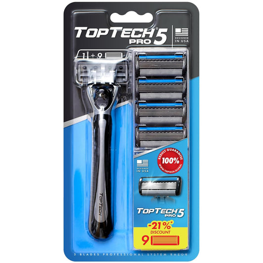 PRO 5 Men's Shaving Razors - Superior 5-Blade System with 10 Count Pack (1 Handle + 9 Refills) for a Smooth, Cost-Effective Shave