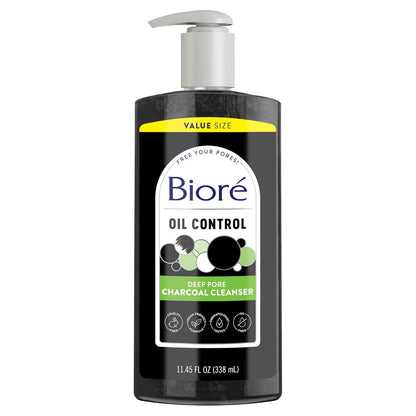 Biore Deep Pore Charcoal Face Wash - 11.45 Fl Oz Value Size, Powerful Daily Cleanser for Oily Skin, Removes Dirt & Makeup Effortlessly