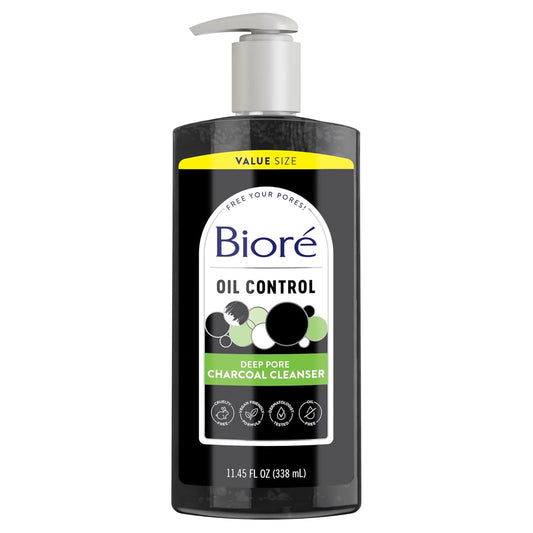 Biore Deep Pore Charcoal Face Wash - 11.45 Fl Oz Value Size, Powerful Daily Cleanser for Oily Skin, Removes Dirt & Makeup Effortlessly