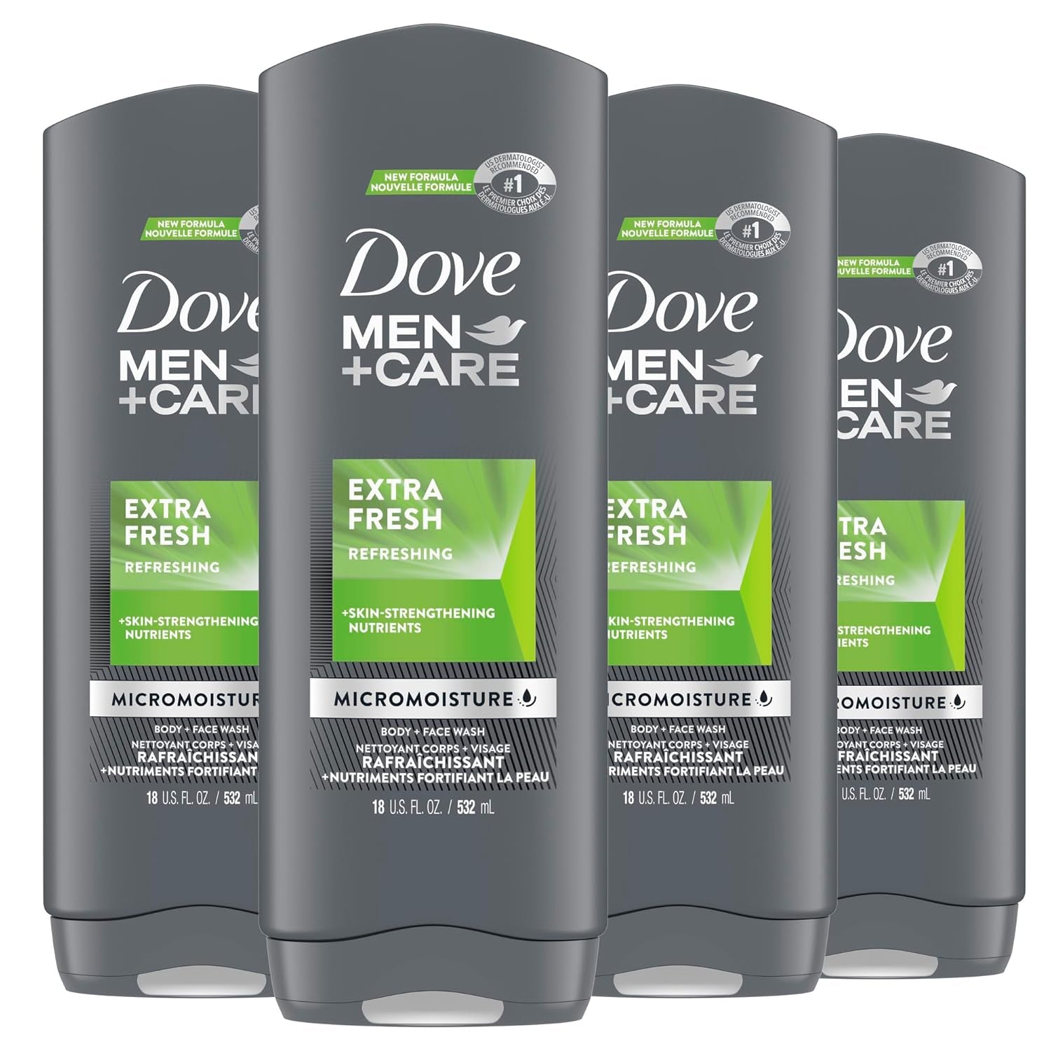 Dove Men+Care Extra Fresh Body Wash 4-Pack - 18 Oz Each, Refreshing Cleanse & Nourishing Care for Men's Skin