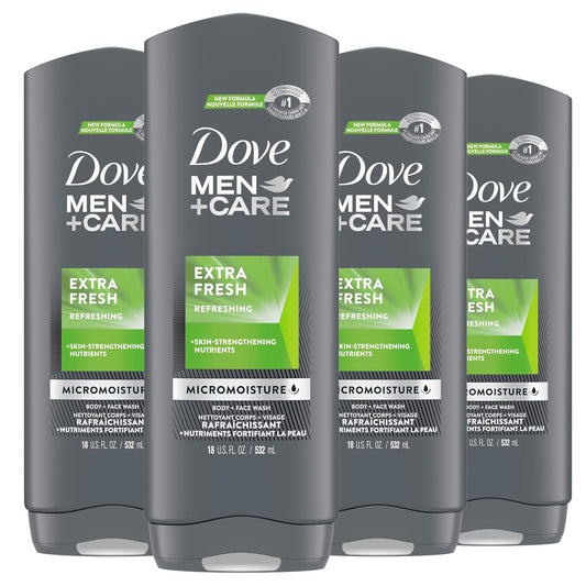 Dove Men+Care Extra Fresh Body Wash 4-Pack - 18 Oz Each, Refreshing Cleanse & Nourishing Care for Men's Skin