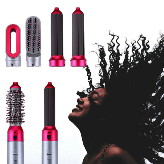 Versatile 5-in-1 Hot Air Brush: Straighten, Curl, and Style with Detachable Brush Heads!