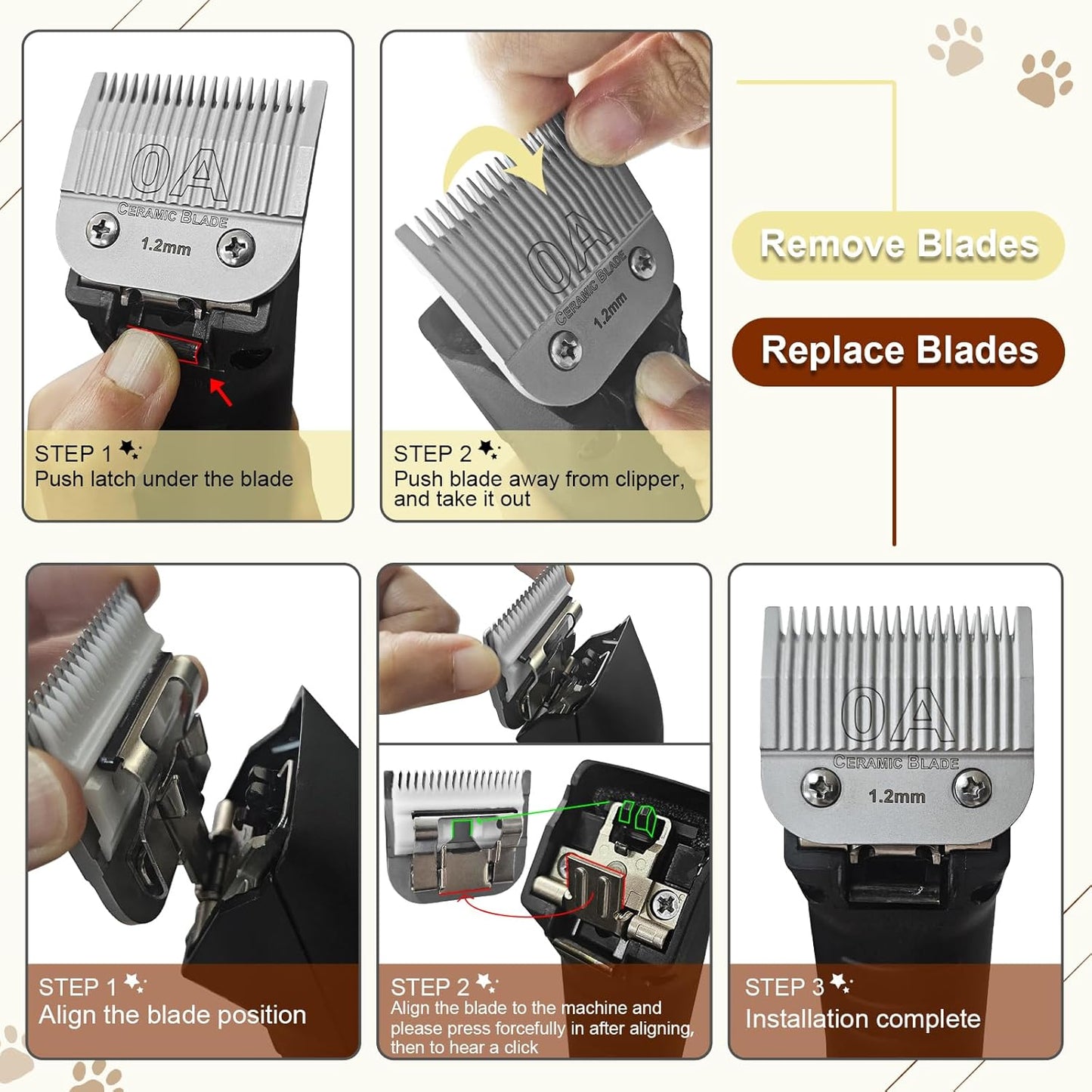 Professional Detachable Ceramic Blade Set - 5 Sets for Oster & Ainds Clippers (0.5-9.5mm)