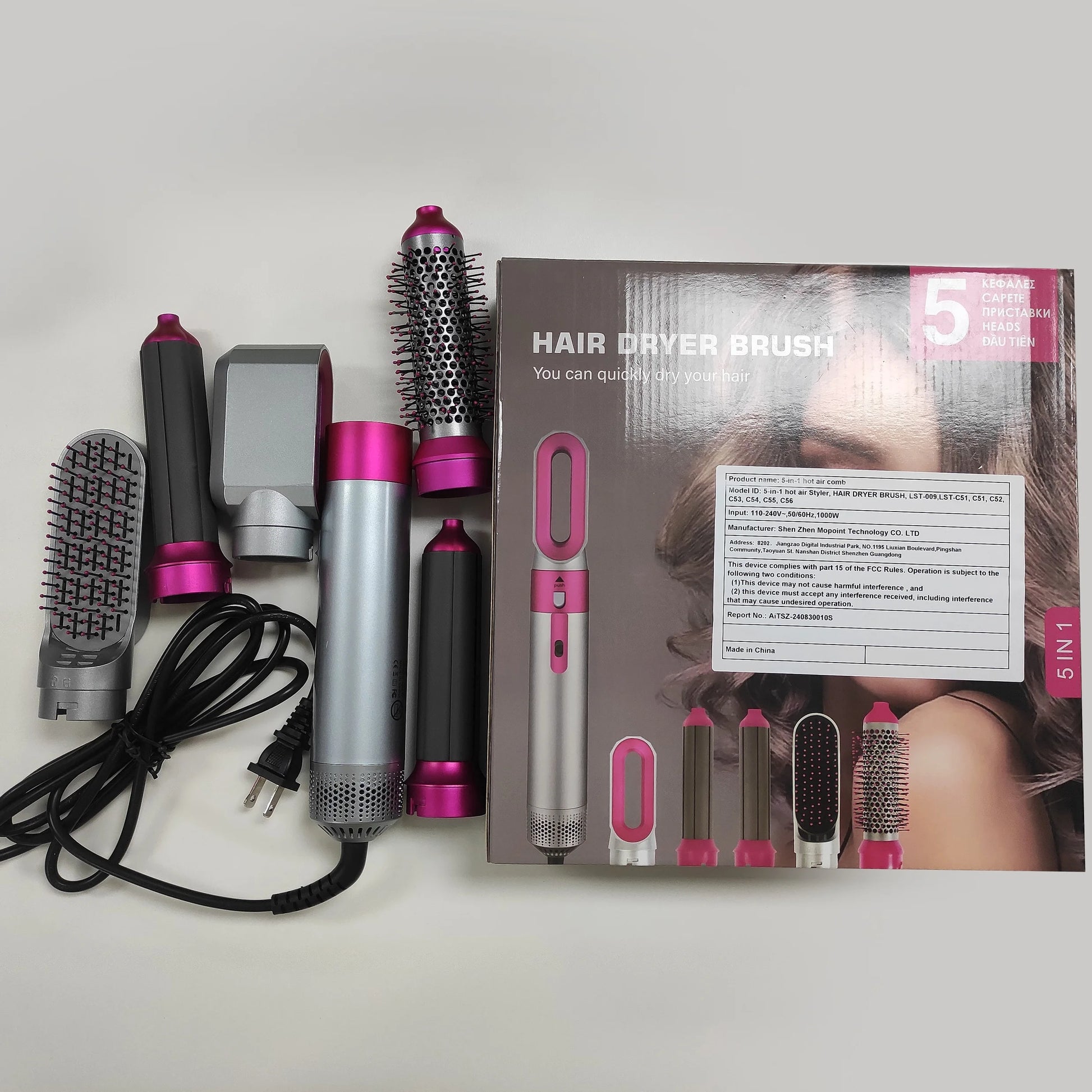 Versatile 5-in-1 Hot Air Brush: Straighten, Curl, and Style with Detachable Brush Heads!