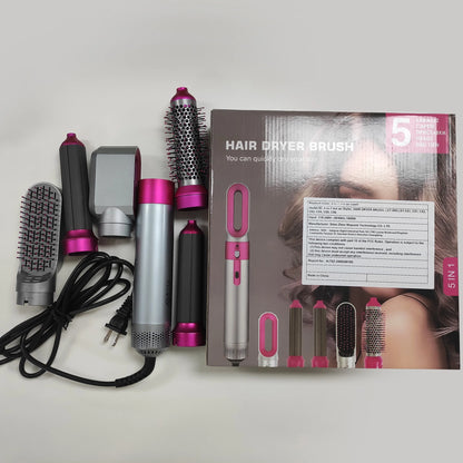 Versatile 5-in-1 Hot Air Brush: Straighten, Curl, and Style with Detachable Brush Heads!