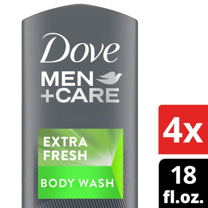 Dove Men+Care Extra Fresh Body Wash 4-Pack - 18 Oz Each, Refreshing Cleanse & Nourishing Care for Men's Skin